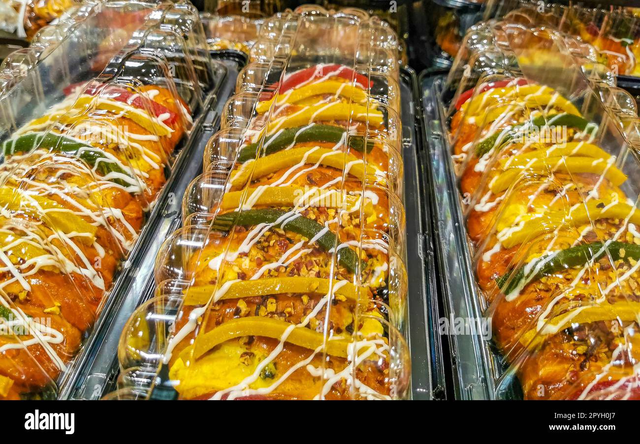 Rolls baguettes cakes and other pastries in Chedraui Supermarket in