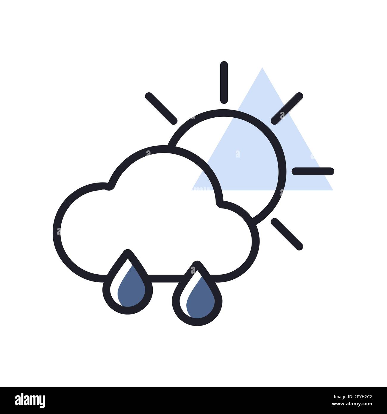 Sun with raincloud and raindrops vector icon. Meteorology sign. Graph ...