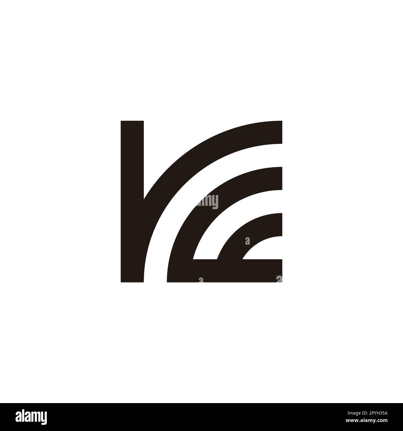 Letter r and E curve. square geometric symbol simple logo vector Stock