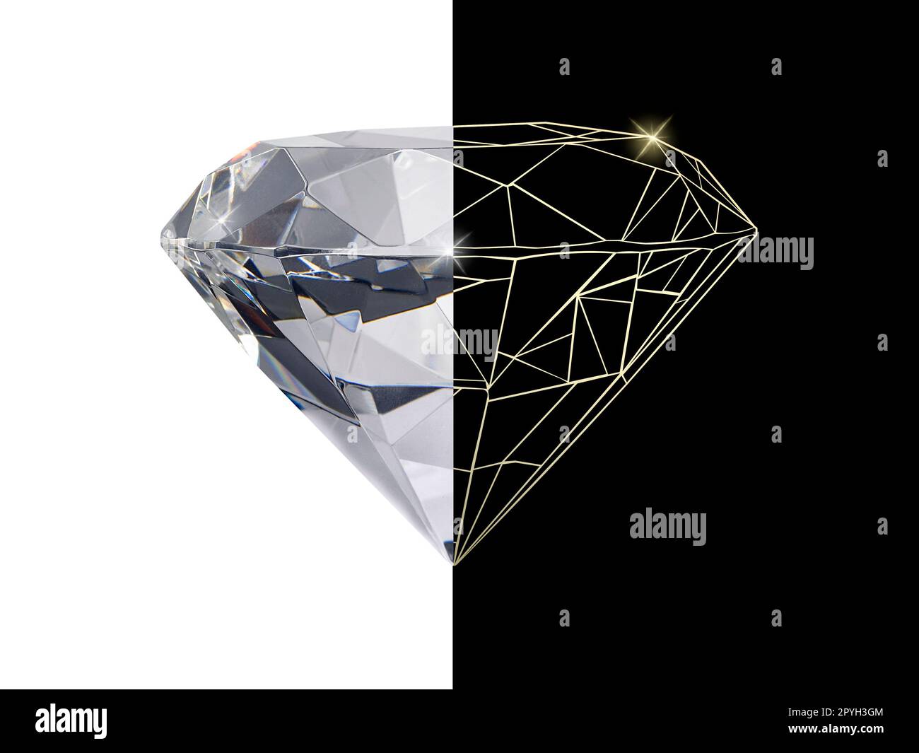 Dazzling diamond and Brilliant diamond gold line icon Stock Photo