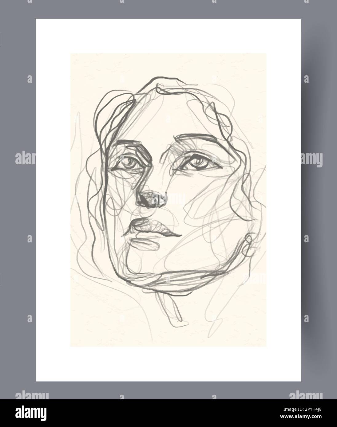 Portrait girl drawn face wall art print. Wall artwork for interior ...