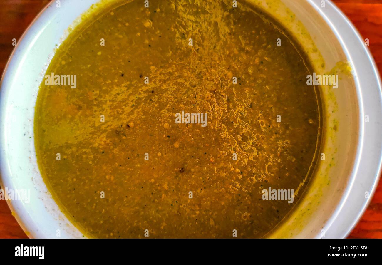 Green vegetable cream soup in Puerto Escondido Mexico Stock Photo Alamy