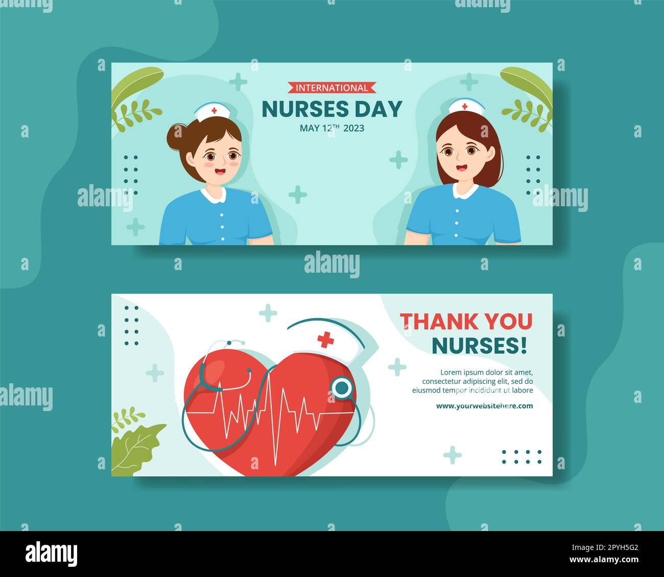 International Nurses Day Horizontal Banner Cartoon Hand Drawn Templates Background Illustration Stock Photo