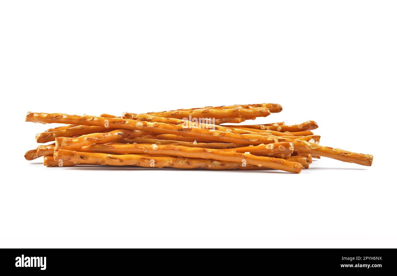 Pretzel sticks as a snack on a white background Stock Photo
