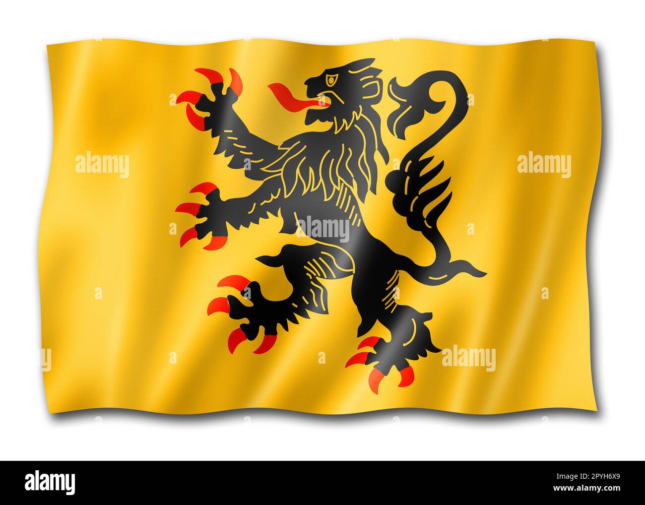 Nord-Pas-de-Calais Region flag, France waving banner collection. 3D ...