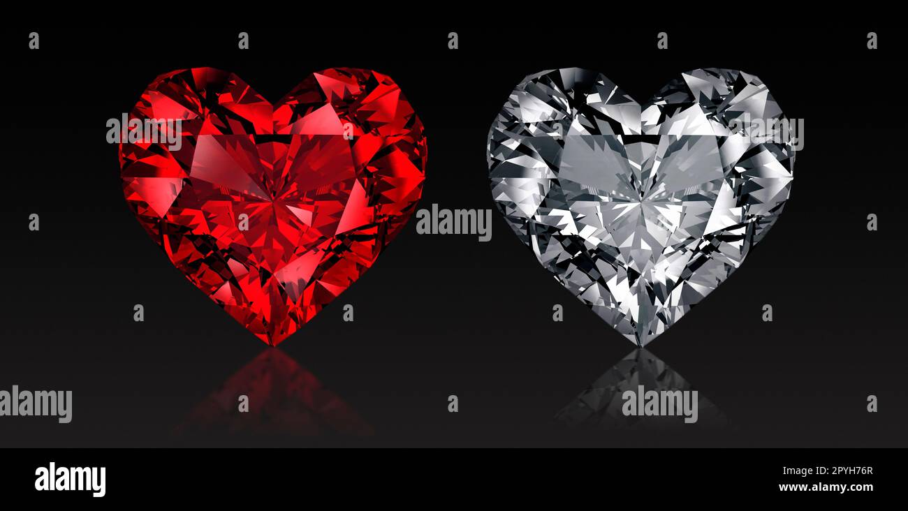 Red heart shaped diamond, isolated on black background. Stock Photo