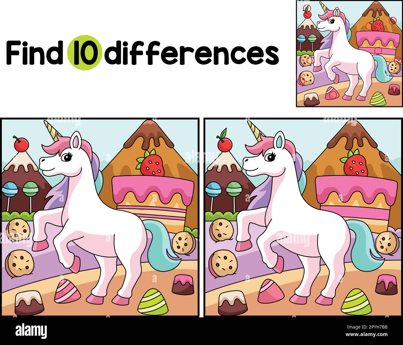 Unicorn in a Candyland Find The Differences Stock Vector Image & Art