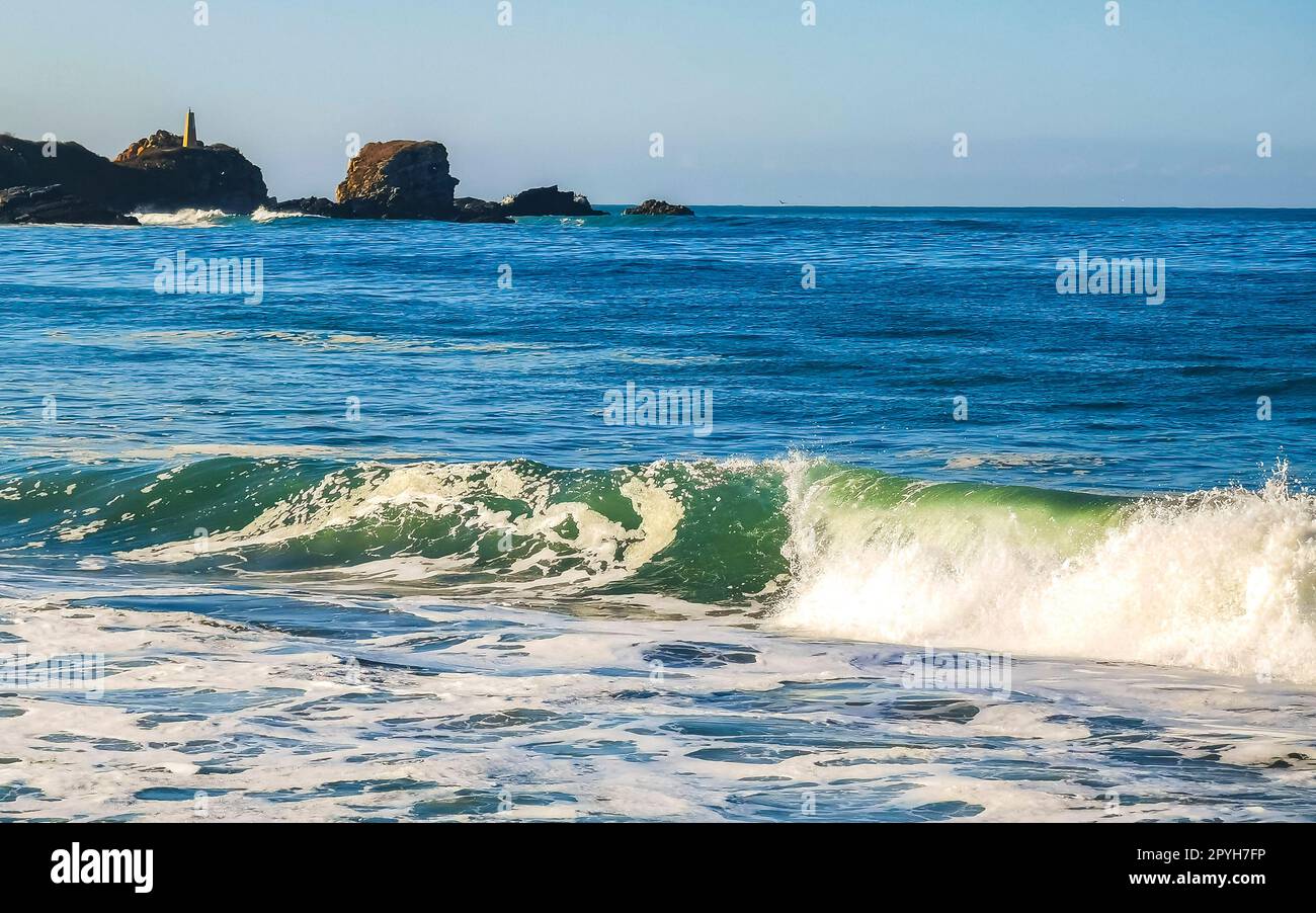 Extremely huge big surfer waves beach La Punta Zicatela Mexico. Stock Photo