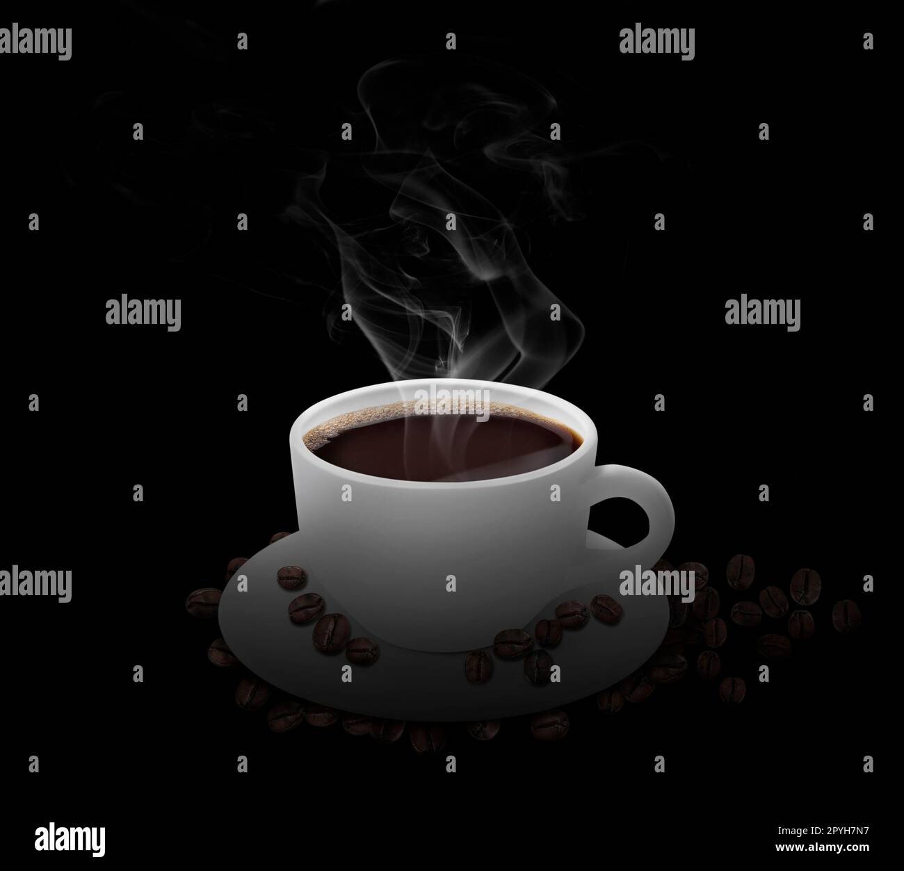 Coffee cup and beans on a black background Stock Photo