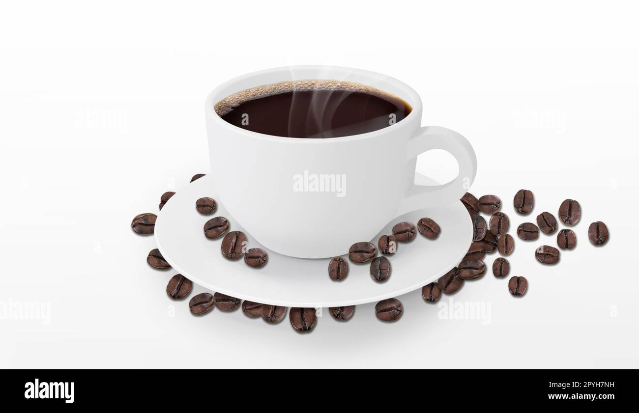 Coffee cup and beans on a white background Stock Photo