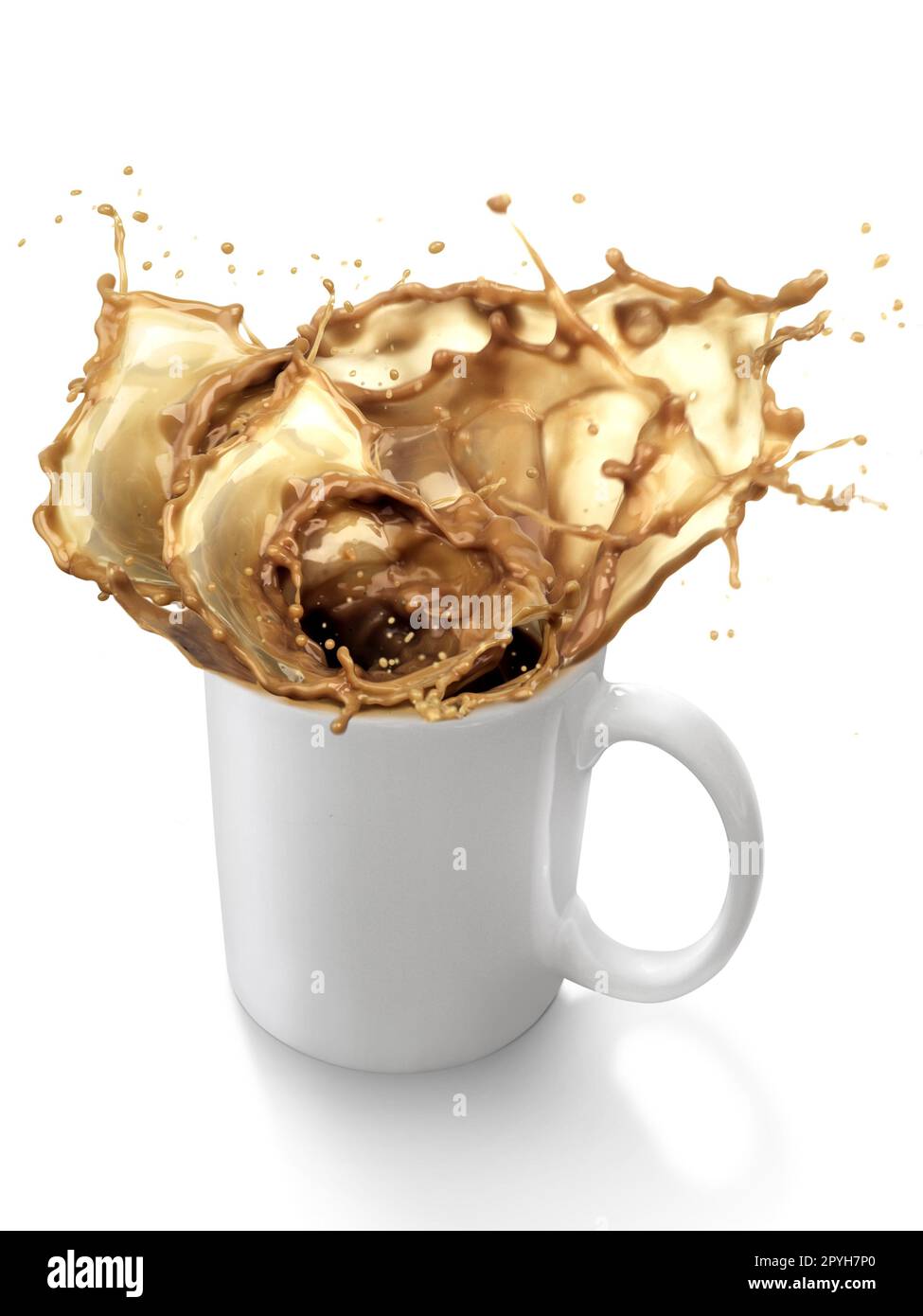 Coffee splash from a cup isolated on white background Stock Photo