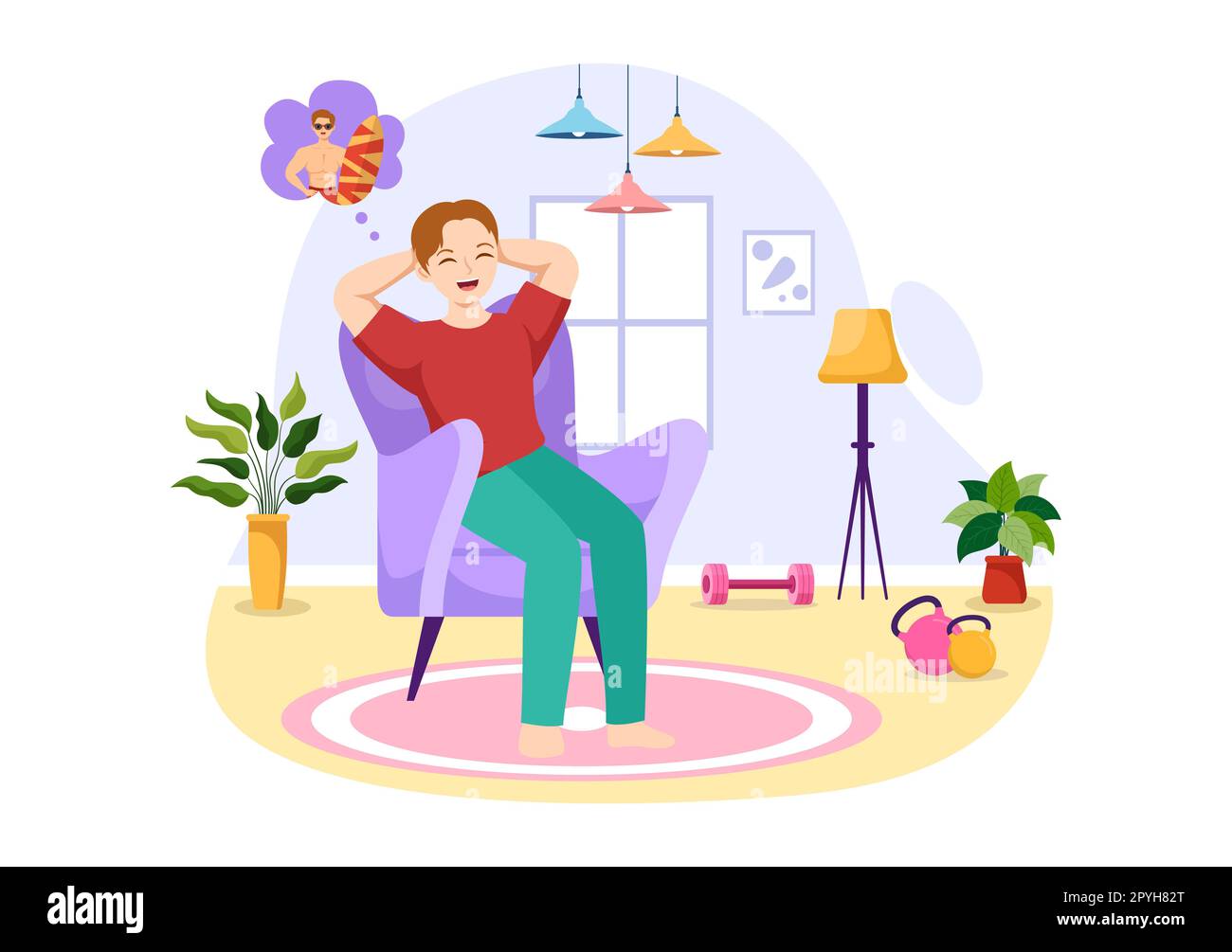 People Daydreaming Illustration with Imagining and Fantasizing in Bubble for Landing Page or Poster Templates in Flat Cartoon Hand Drawn Stock Photo