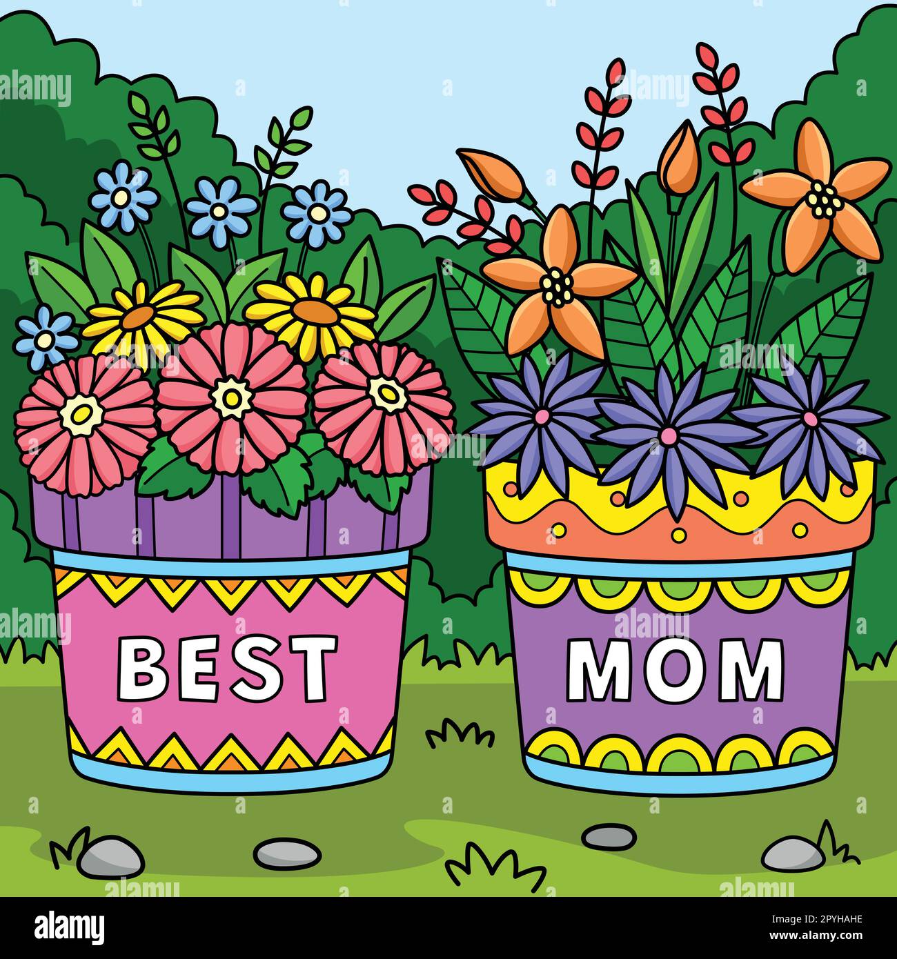 Mothers Day Flower Pots Colored Cartoon Stock Vector Image & Art - Alamy
