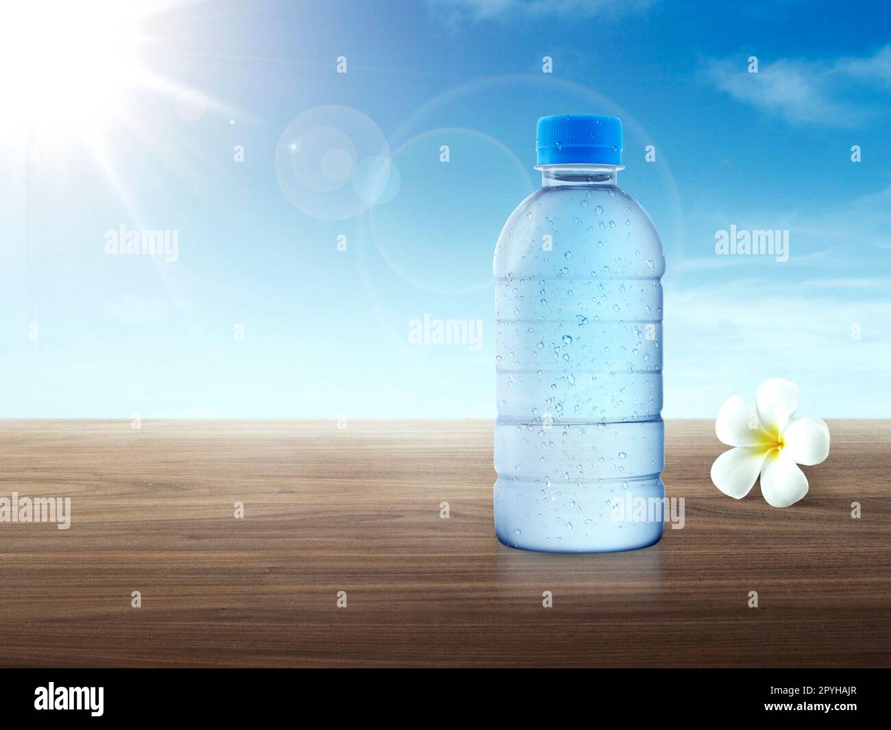 Morning empty water bottle on table Stock Photo