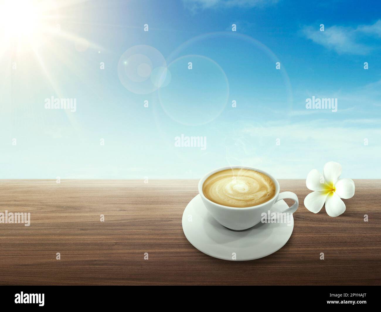 Morning coffee cup on table Stock Photo