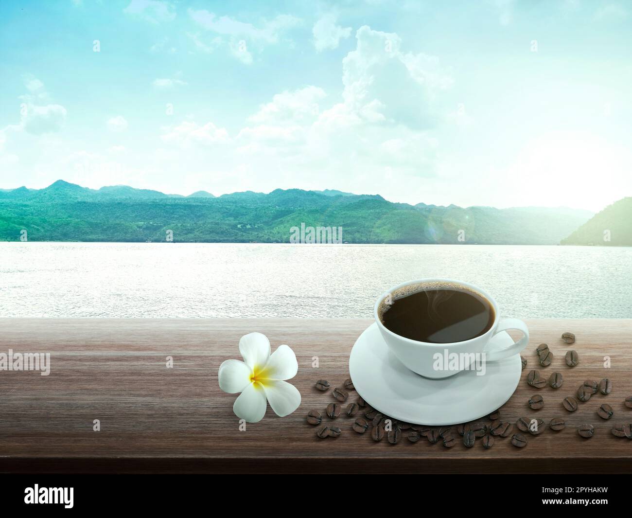 Morning coffee cup on table Stock Photo