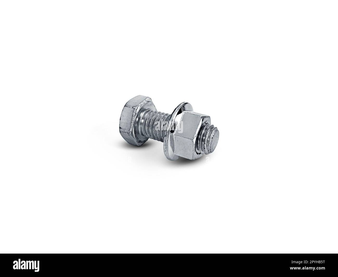 Nut and screw on hand on white background Stock Photo
