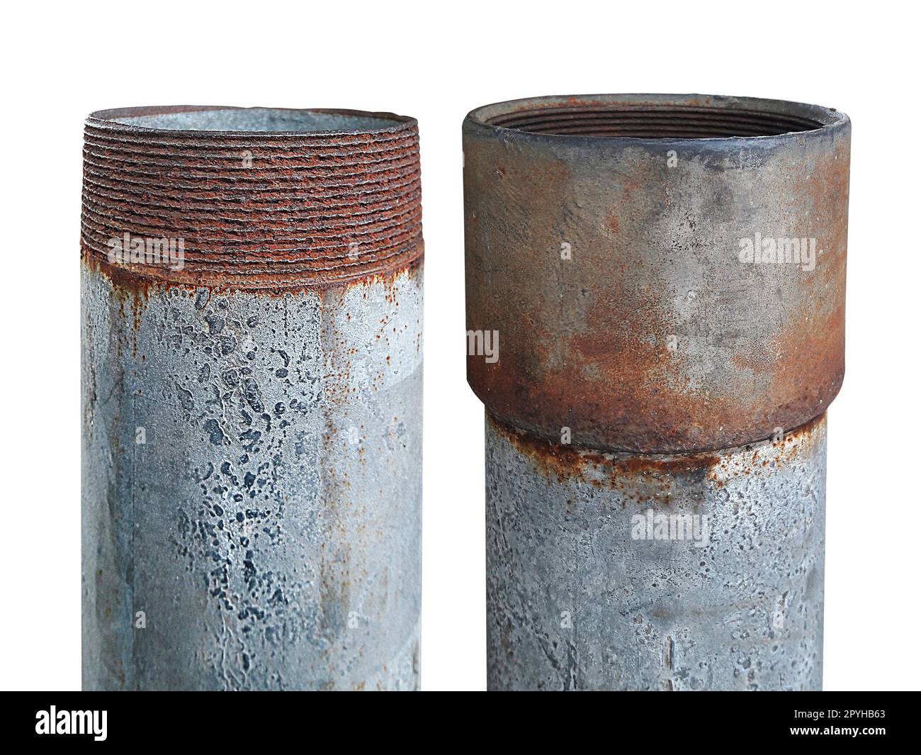 rusty metal pipe on a white background Stock Photo