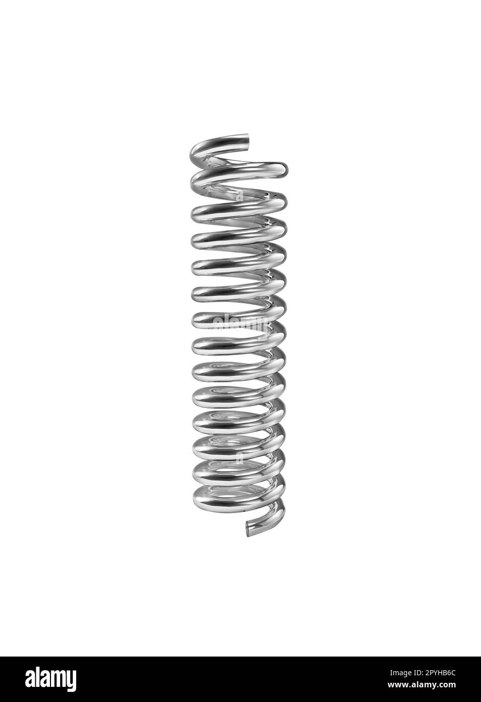 Silver color coil spring isolated over white background. 3D render Stock Photo