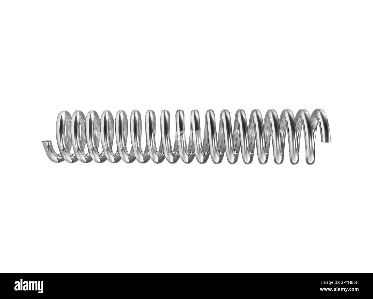 Silver color coil spring isolated over white background. 3D render Stock Photo