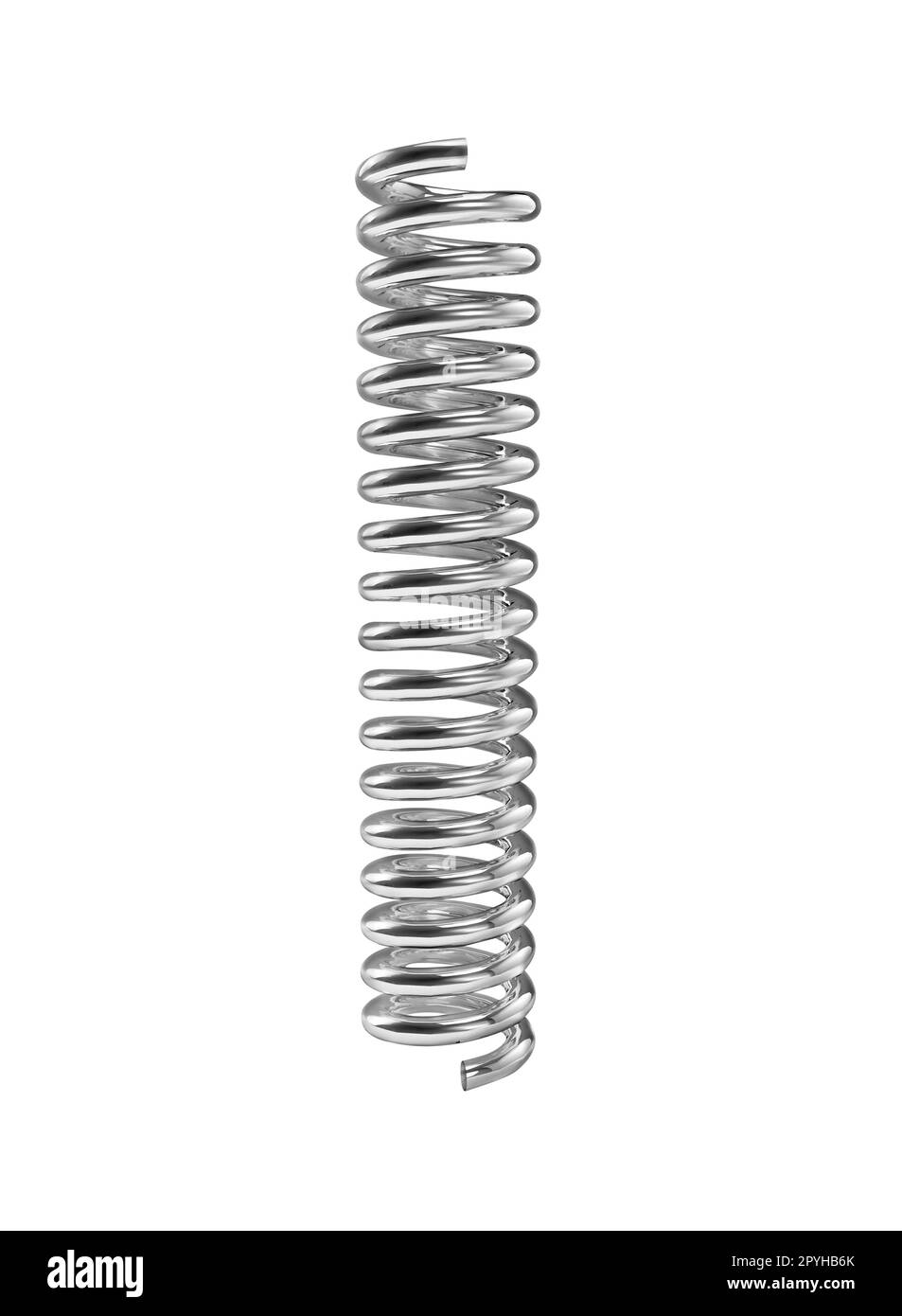 Silver color coil spring isolated over white background. 3D render Stock Photo