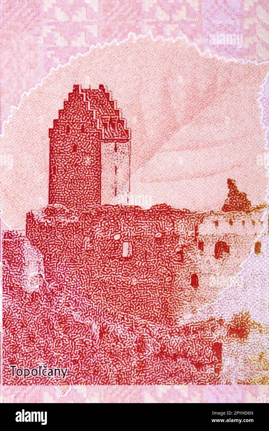 Topolcany Castle from Slovak money Stock Photo