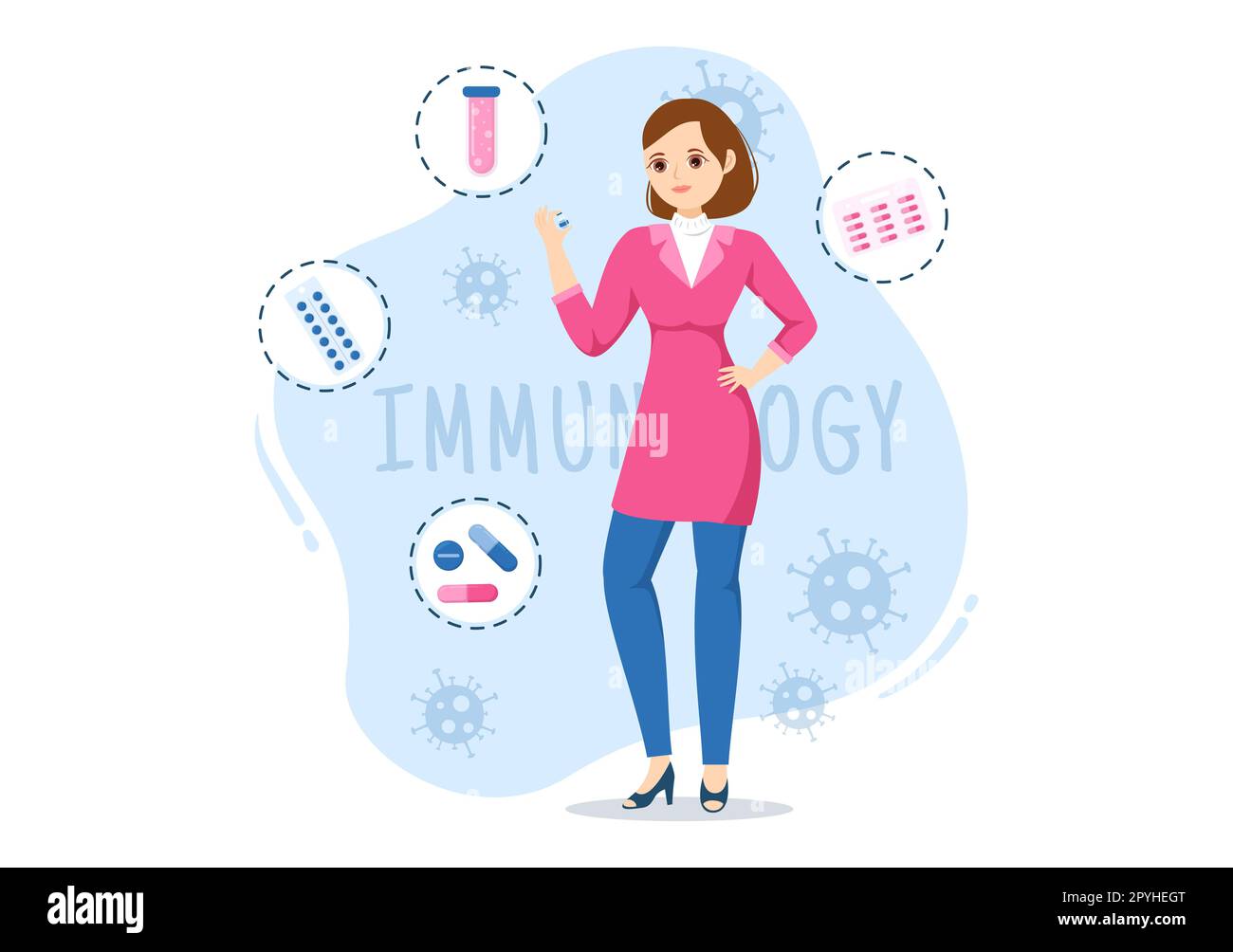 Immunology Illustration with People Immune Protection System Helping to Get Rid of Infections and Harmful Bacteria in Cartoon Hand Drawn Templates Stock Photo
