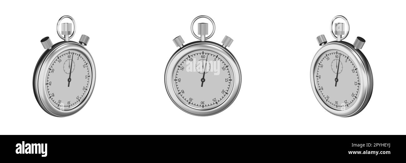 vintage stopwatch on white background, left, front and right view (3d ...