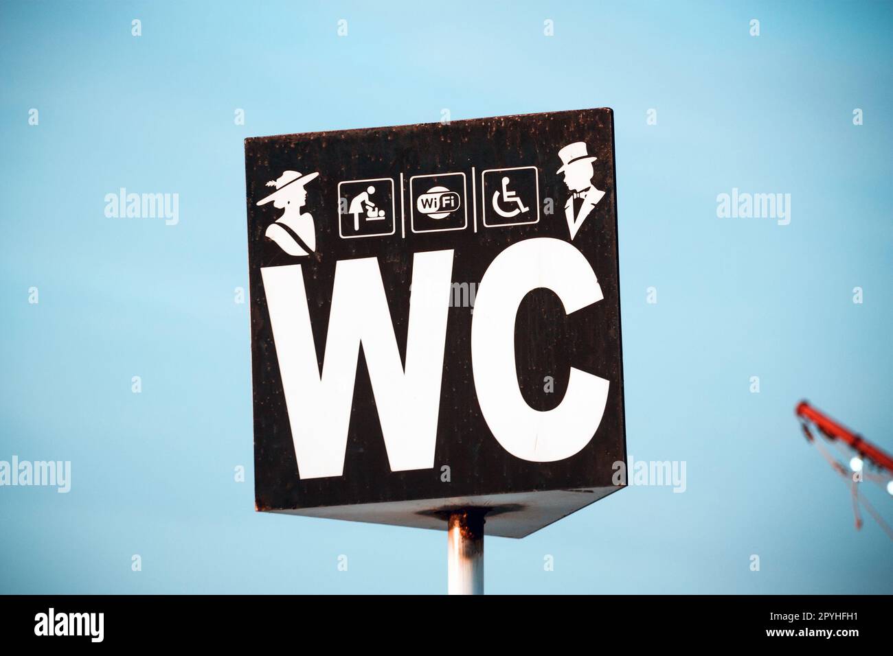 WC sign closeup in the city Stock Photo