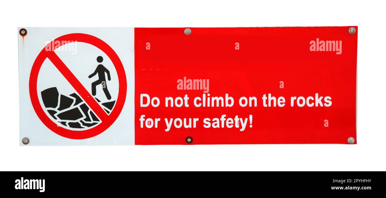 Do not climb on the rocks sign Stock Photo