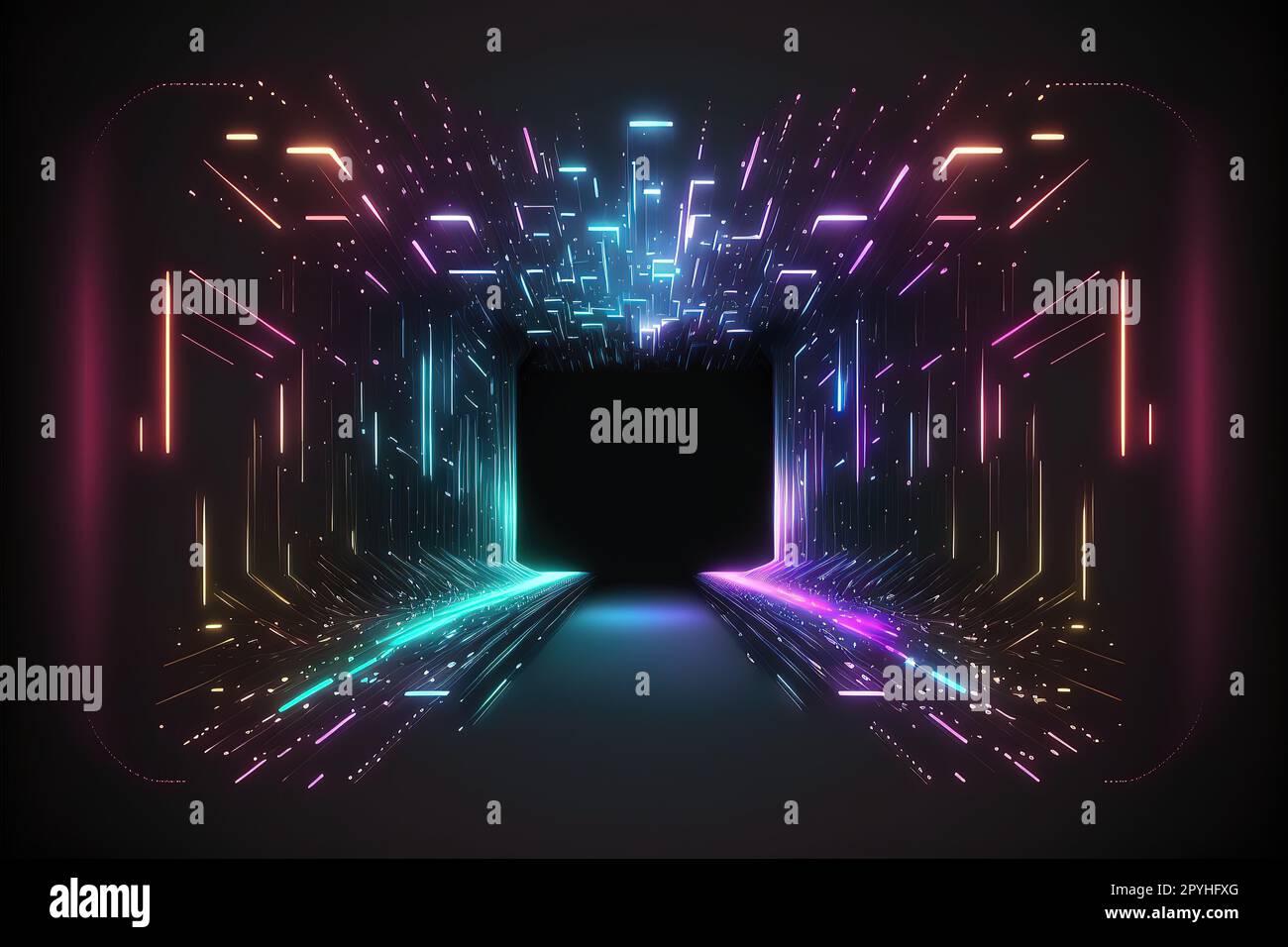 Futuristic Sci-Fi Abstract Blue And Purple Neon Light Shapes On Black ...