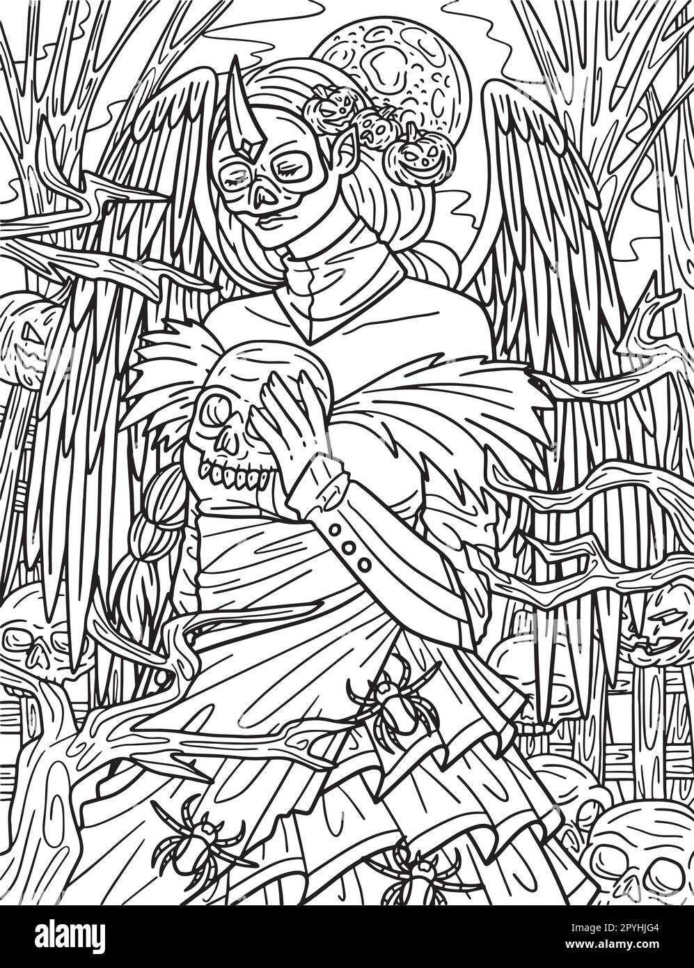 Halloween Dark Angel Coloring Page for Adults Stock Vector Image & Art