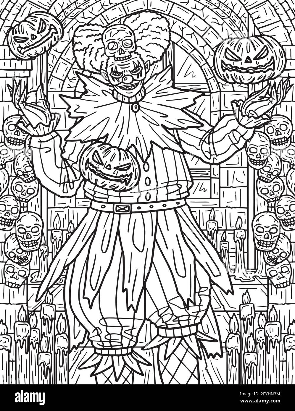 Halloween Clown Coloring Page for Adults Stock Vector
