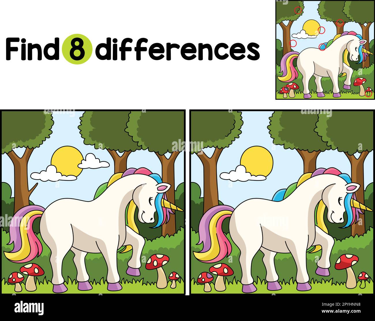 Unicorn in a Forest Find The Differences Stock Vector Image & Art - Alamy
