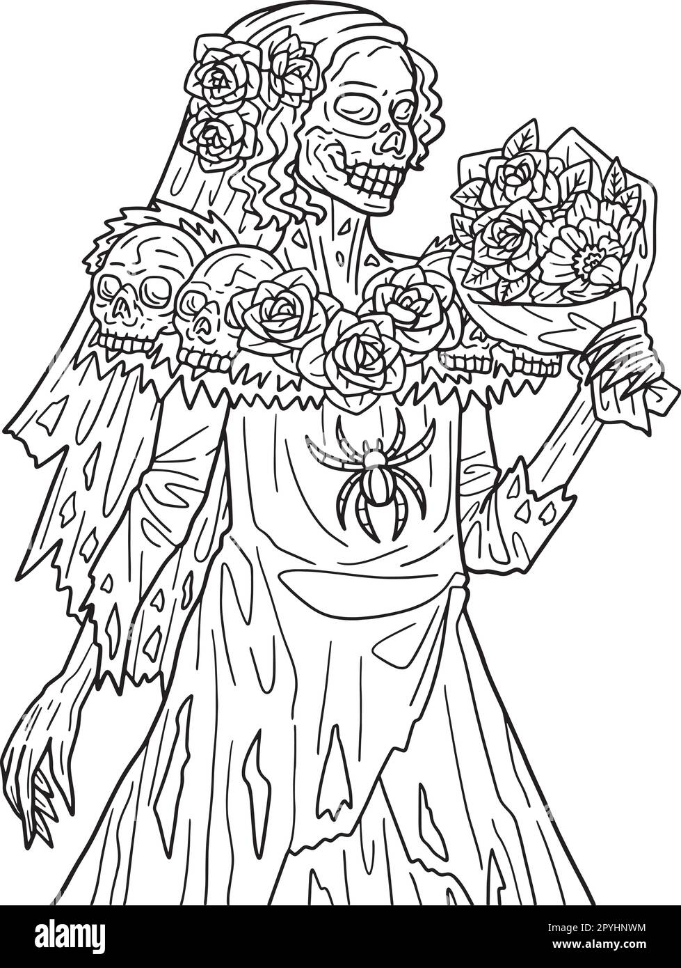 halloween-wedding-gown-isolated-coloring-page-stock-vector-image-art