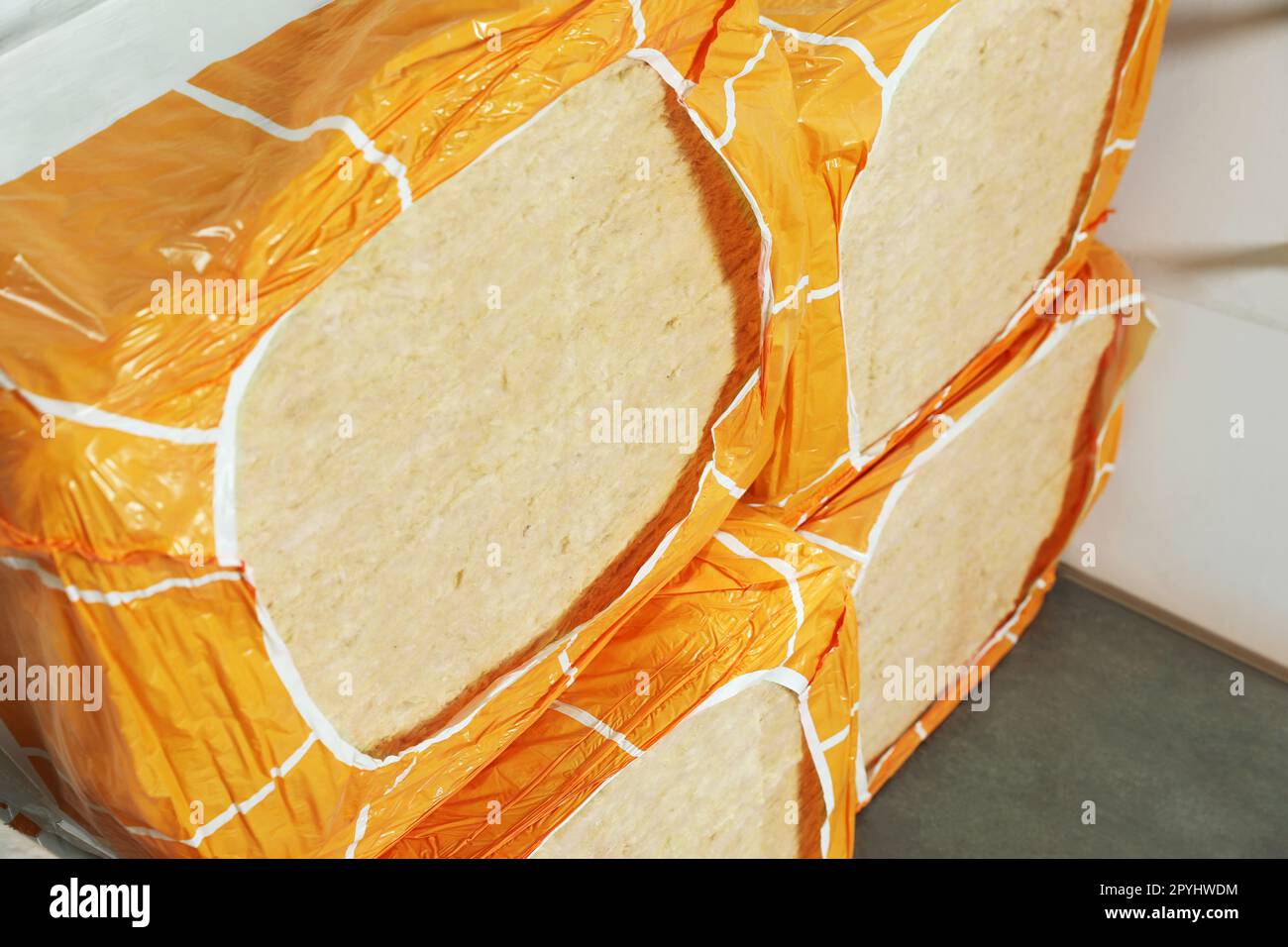 Packages of thermal insulation material indoors, closeup Stock Photo ...