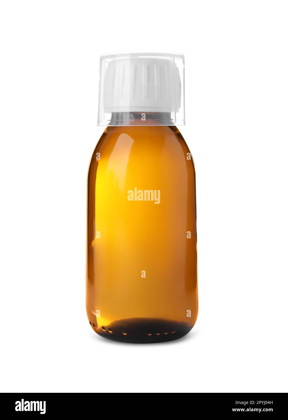 Bottle of syrup with measuring cup on white background. Cough and cold medicine Stock Photo Alamy