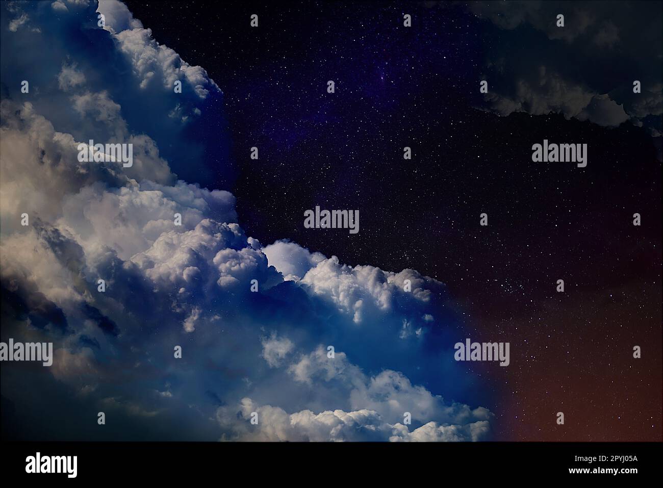 Beautiful view of night sky with clouds and stars Stock Photo - Alamy