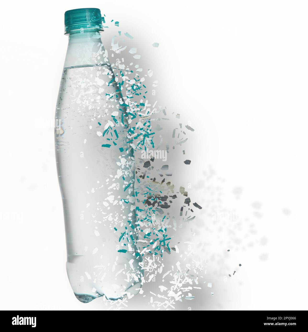 https://c8.alamy.com/comp/2PYJ066/bottle-of-water-vanishing-on-white-background-decomposition-of-plastic-pollution-2PYJ066.jpg