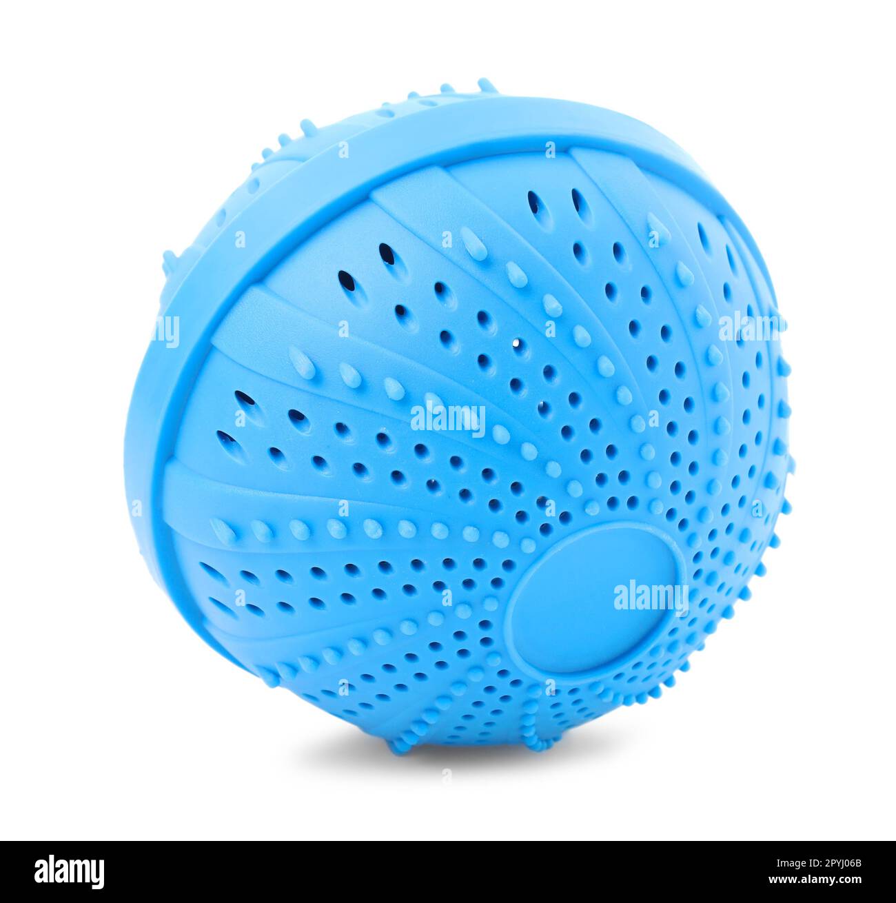 Light blue dryer ball for washing machine isolated on white. Laundry