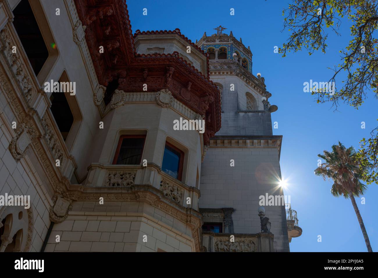 Hearst Castle, built by William Randolph Hearst,  is located in San Simeon California Stock Photo