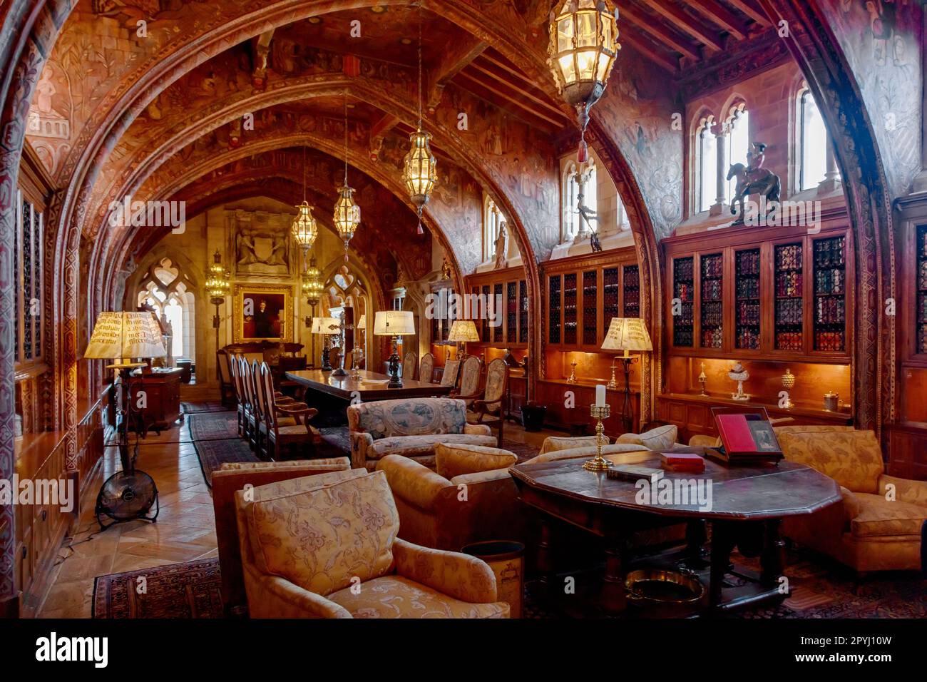 Dining hall and living space at Hearst Castle, built by William ...