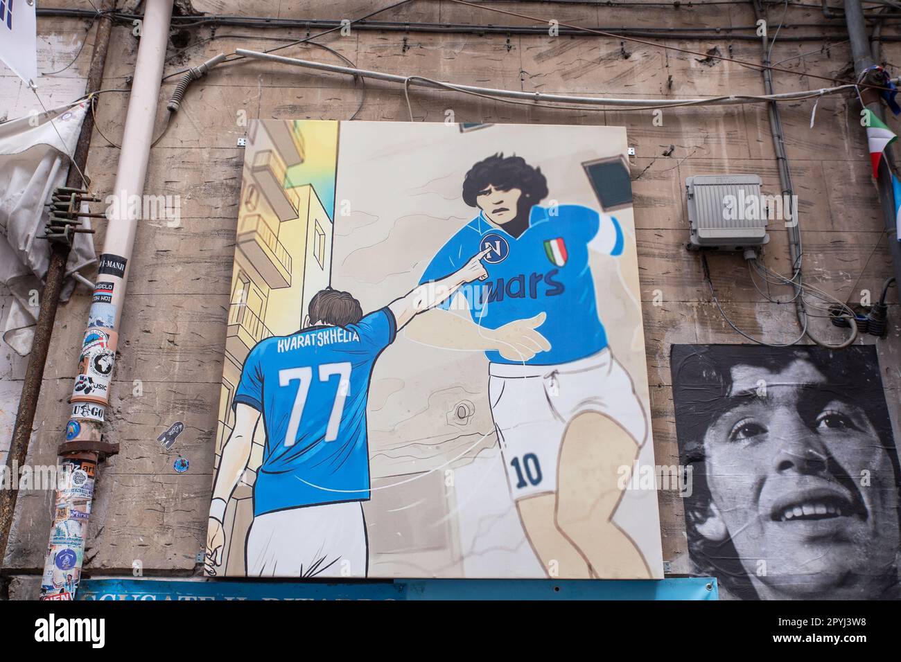 Naples, Italy. 3rd May, 2023. View of a mural dedicated to Diego