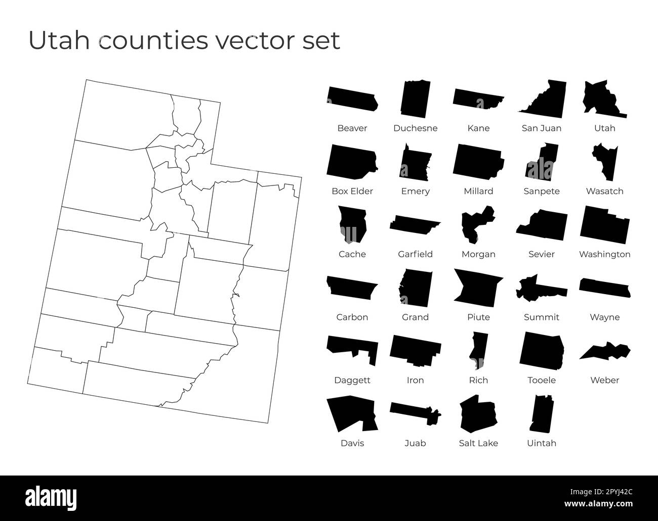 Utah map with shapes of regions. Blank vector map of the Us State with counties. Borders of the