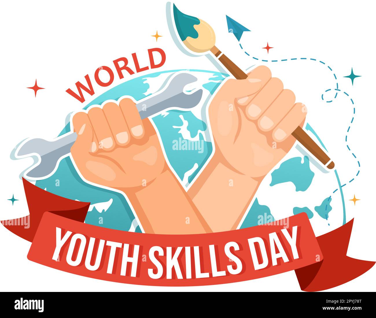 World Youth Skills Day Vector Illustration of People with Skill for Various Employment and Entrepreneurship in Flat Cartoon Hand Drawn Templates Stock Vector
