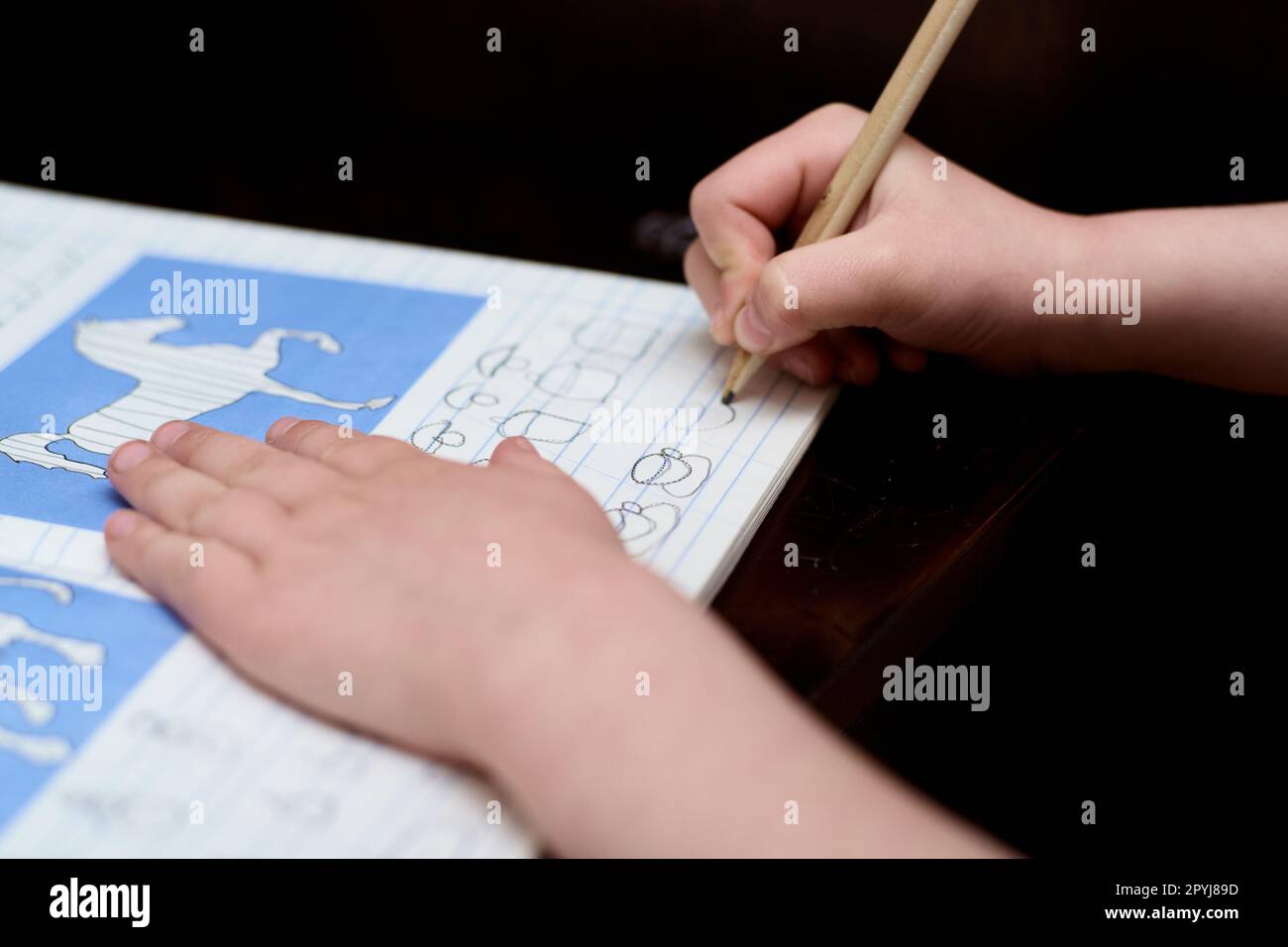 young girl is practicing drawing Stock Photo Alamy