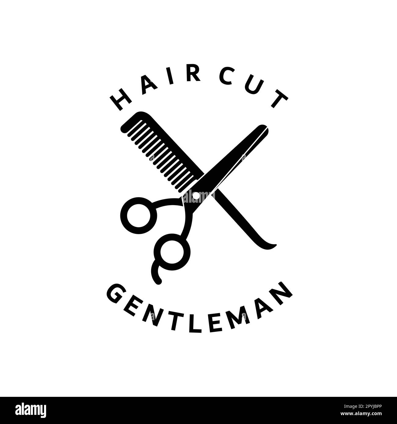 Design of Logo Vector Illustration Scissor and Comb Stock