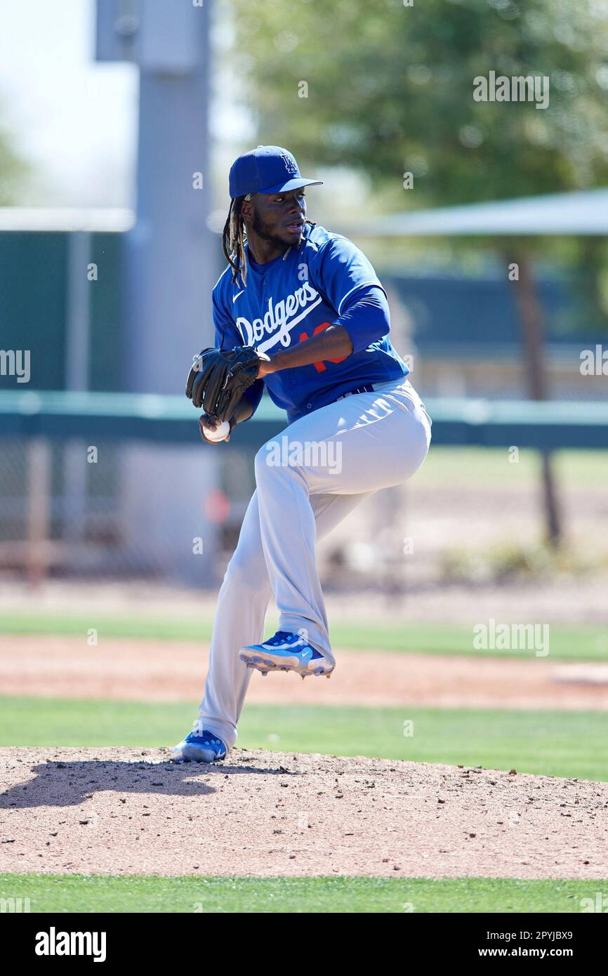 Los Angeles Dodgers pitcher Reynaldo Yean 16 during an Extended Spring Training game against the Chicago White Sox on April 10 2023 at Camelback Ranch in Glendale Arizona. Tracy Proffitt Four Seam Ima...