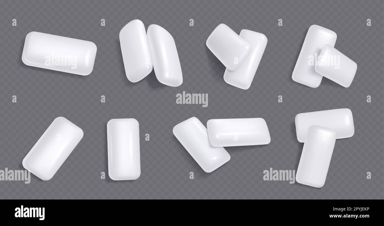 White chewing gums, mint candies for fresh breath. Piles of sweet