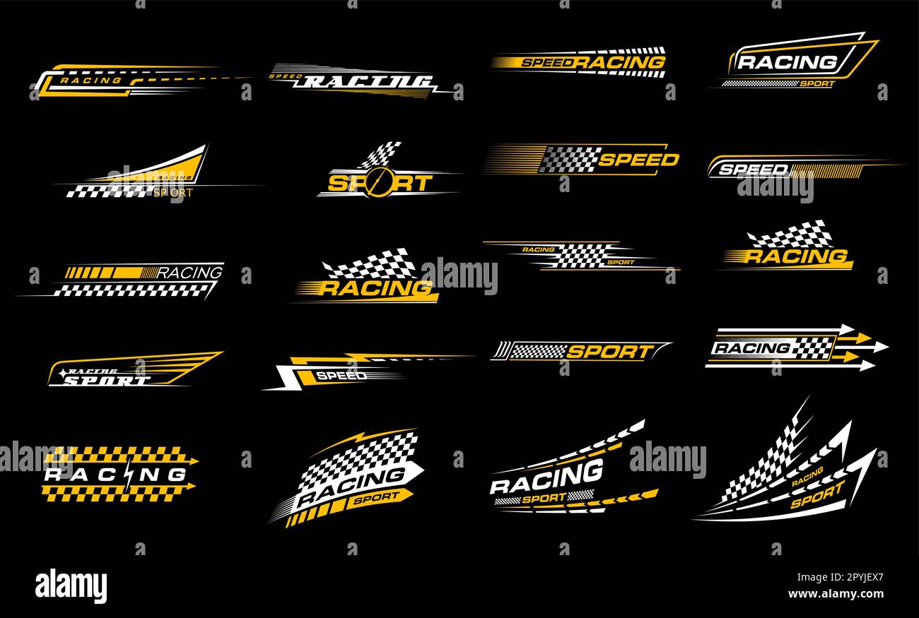 Race sport car stripe stickers, checker decals. Motocross competition